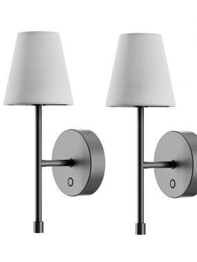 Globe Set of 2 Rechargeable LED Wall Sconces - Matte Black - Open Box